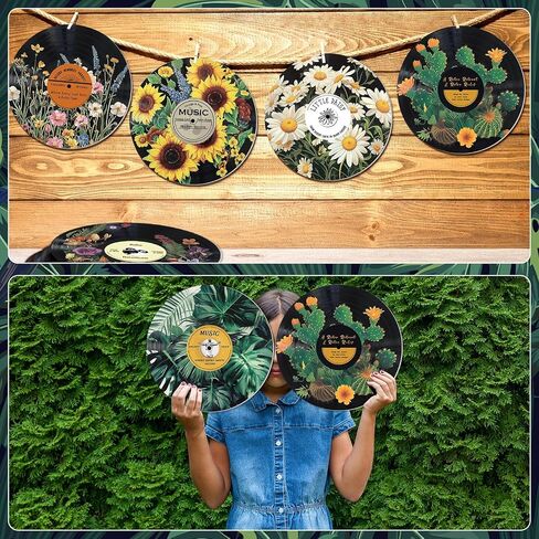 Chunful 6 Pake 12 Inch vintage records wall decor Aesthetic Retro Record Wall Decor for Dorm Bedroom Living Room Art Display Rock and Roll Music Hippie Party Records Decorations(Botanical) in Saudi Arabia