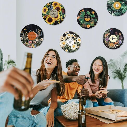 Chunful 6 Pake 12 Inch vintage records wall decor Aesthetic Retro Record Wall Decor for Dorm Bedroom Living Room Art Display Rock and Roll Music Hippie Party Records Decorations(Botanical) in Saudi Arabia
