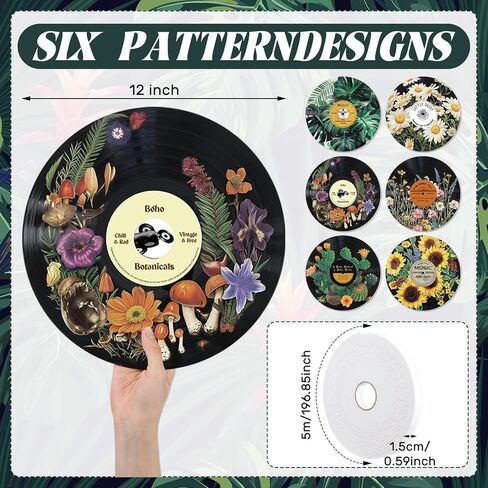 Chunful 6 Pake 12 Inch vintage records wall decor Aesthetic Retro Record Wall Decor for Dorm Bedroom Living Room Art Display Rock and Roll Music Hippie Party Records Decorations(Botanical) in Saudi Arabia