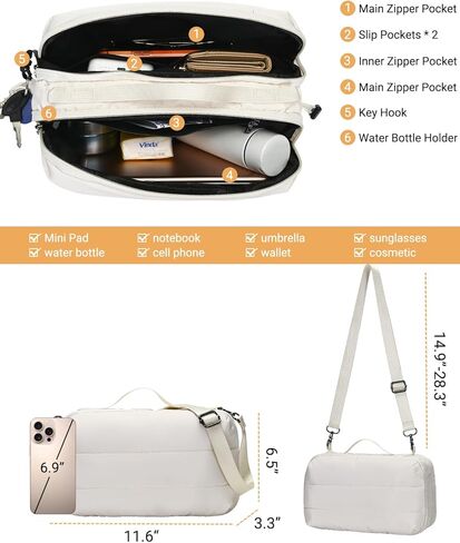 Herald Small Puffer Crossbody Bag with Water Bottle Holder, Shoulder Purse Handbag for Women Men for Walking, Hiking in Kuwait