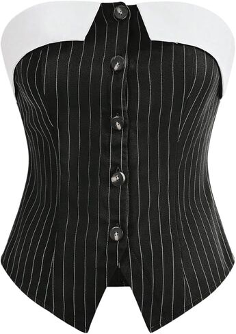 MakeMeChic Women's Corset Tops Sleeveless Striped Vintage Tube Top Button Down Going Out Tops in Saudi Arabia