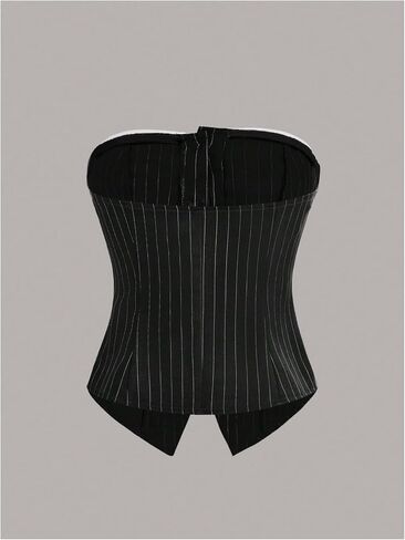 MakeMeChic Women's Corset Tops Sleeveless Striped Vintage Tube Top Button Down Going Out Tops in Saudi Arabia