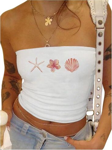 SOLY HUX Women's Summer Graphic Tube Tops Y2k Strapless Sleeveless Bandeau Going Out Crop Top in Saudi Arabia