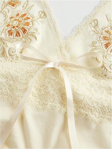 OYOANGLE Women's Floral Embroidery Bow Halter Tank Tops Lace Trim Ruched Fitted Sleeveless Top in Saudi Arabia