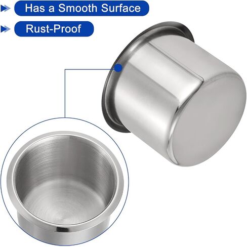 uxcell 4 Pcs 201 Stainless Steel Drop-in Cup, 2.28" x 3.2" Drink Can Holder Poker Table Cup Holder Insert for Sofa Boat Car Marine, Silver in Saudi Arabia