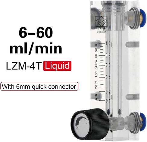 LZM-4T Acrylic Tube Flow Meter Panel Mount Adjustable Rotameter for Liquid Measurement with Control Valve(L-30-120ML-min-6mm) in Saudi Arabia