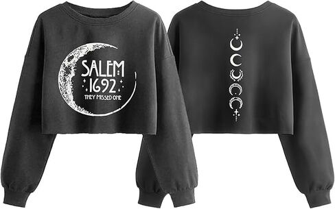 سويت شيرت نسائي Witch Salem 1692 They Missed One Crop Sweatshirt الخريف والهالوين القمر جرافيك فانوس طويل الأكمام للعطلات (XXL، رمادي 2) in Saudi Arabia