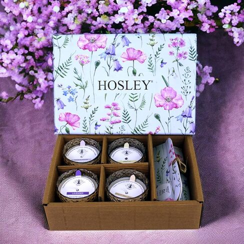 Hosley Fragrance Gift Set - 4 Gold Glass Scented Candles with Ceramic Incense Holder, 20 Incense Sticks & Rose Petal Bag for Meditation, Aromatherapy, Spa, Wedding in Saudi Arabia