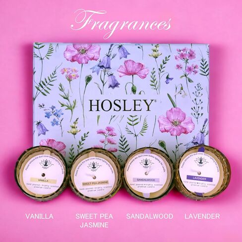 Hosley Fragrance Gift Set - 4 Gold Glass Scented Candles with Ceramic Incense Holder, 20 Incense Sticks & Rose Petal Bag for Meditation, Aromatherapy, Spa, Wedding in Saudi Arabia
