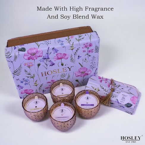 Hosley Fragrance Gift Set - 4 Gold Glass Scented Candles with Ceramic Incense Holder, 20 Incense Sticks & Rose Petal Bag for Meditation, Aromatherapy, Spa, Wedding in Saudi Arabia