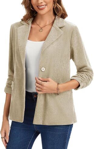 سترة نسائية سروال قصير مكشكش 3/4 كم طية صدر السترة بأزرار كاجوال للعمل المكتبي سترة مع جيوب in Kuwait