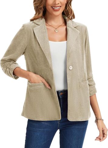 سترة نسائية سروال قصير مكشكش 3/4 كم طية صدر السترة بأزرار كاجوال للعمل المكتبي سترة مع جيوب in Kuwait