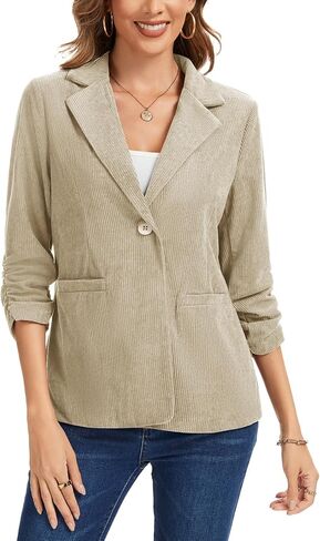 سترة نسائية سروال قصير مكشكش 3/4 كم طية صدر السترة بأزرار كاجوال للعمل المكتبي سترة مع جيوب in Kuwait