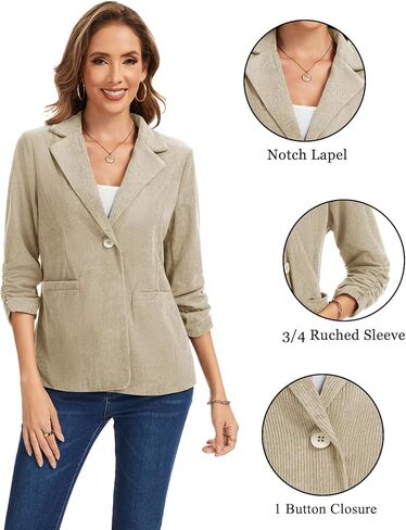 سترة نسائية سروال قصير مكشكش 3/4 كم طية صدر السترة بأزرار كاجوال للعمل المكتبي سترة مع جيوب in Kuwait