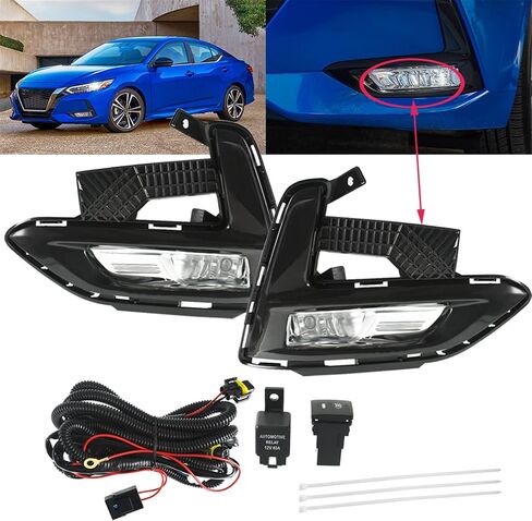 WFLNHB Driver and Passenger Side Fog Lights Assembly Replacement for 2020 2021 Nissan Sentra Clear Lens with Fog Light Covers + Wiring Harness + Switch Kits in Kuwait