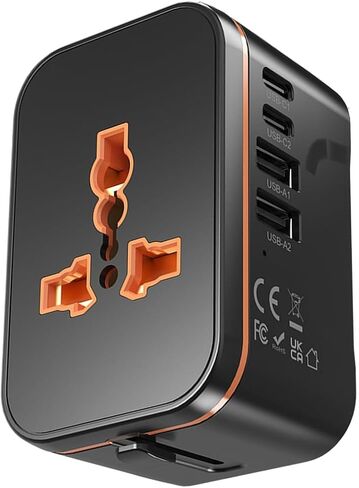 Travel Adapter, Universal Power Adapter Wall AC Power Plug with Type-C and USB-A Charging Ports for USA EU UK AUS Mobile Phones, Tablets, Laptops, MP3s and Shavers in Saudi Arabia