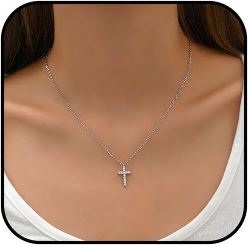 Diamond Cross Necklace for Women 14K Gold Plated Cubic Zirconia Cross Necklace Simple Delicate Cross Faith Pendant Necklace Lovely Little Cross Necklace for Women Jewelry in Kuwait