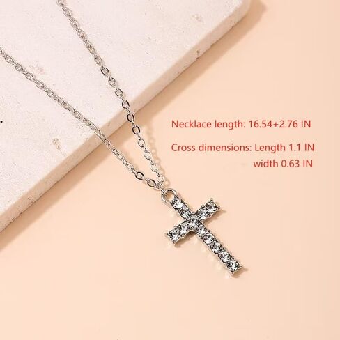 Diamond Cross Necklace for Women 14K Gold Plated Cubic Zirconia Cross Necklace Simple Delicate Cross Faith Pendant Necklace Lovely Little Cross Necklace for Women Jewelry in Kuwait