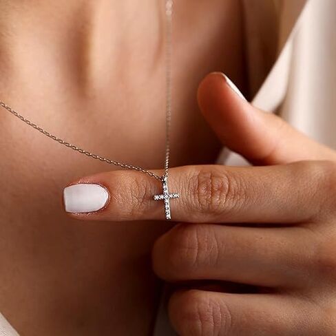 Diamond Cross Necklace for Women 14K Gold Plated Cubic Zirconia Cross Necklace Simple Delicate Cross Faith Pendant Necklace Lovely Little Cross Necklace for Women Jewelry in Kuwait