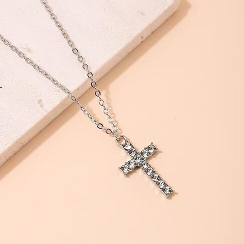 Diamond Cross Necklace for Women 14K Gold Plated Cubic Zirconia Cross Necklace Simple Delicate Cross Faith Pendant Necklace Lovely Little Cross Necklace for Women Jewelry in Kuwait