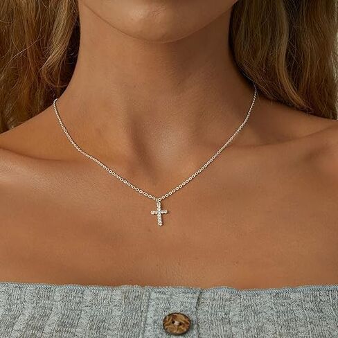Diamond Cross Necklace for Women 14K Gold Plated Cubic Zirconia Cross Necklace Simple Delicate Cross Faith Pendant Necklace Lovely Little Cross Necklace for Women Jewelry in Kuwait