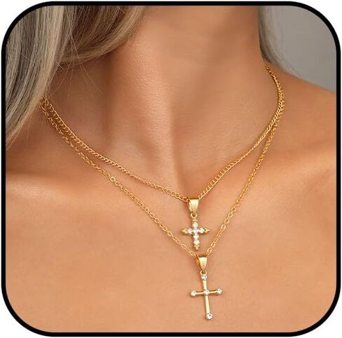 Diamond Cross Necklace for Women 14K Gold Plated Cubic Zirconia Cross Necklace Simple Delicate Cross Faith Pendant Necklace Lovely Little Cross Necklace for Women Jewelry in Kuwait