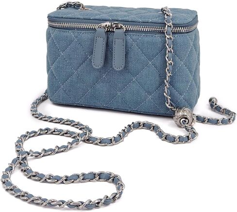 Mini Quilted Denim Crossbody Bag for Women, Small Jean Purse with Adjustable Chain Strap, Boxy Designer Vanity Case in Kuwait