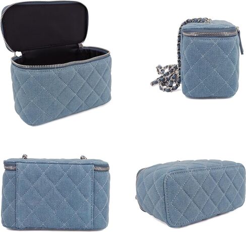 Mini Quilted Denim Crossbody Bag for Women, Small Jean Purse with Adjustable Chain Strap, Boxy Designer Vanity Case in Kuwait