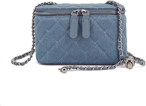 Mini Quilted Denim Crossbody Bag for Women, Small Jean Purse with Adjustable Chain Strap, Boxy Designer Vanity Case in Kuwait