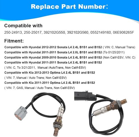 JDMON 2PCS Oxygen O2 Sensor Upstream Downstream Replacement for 2009-2012 Hyundai Sonata L4 2.4L, 2011-2013 Kia Optima Compatible with 250-24913, 250-25017 in Saudi Arabia