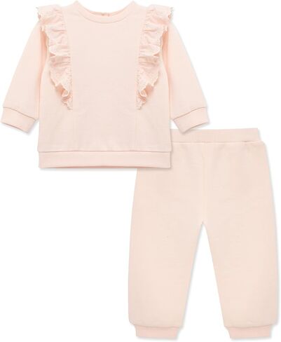 Little Me Simply Essential Solids Organic Cotton Blend Baby Girls' Fleece Sweatshirt and Pant Set, 12 Months - 4 Toddler in Kuwait