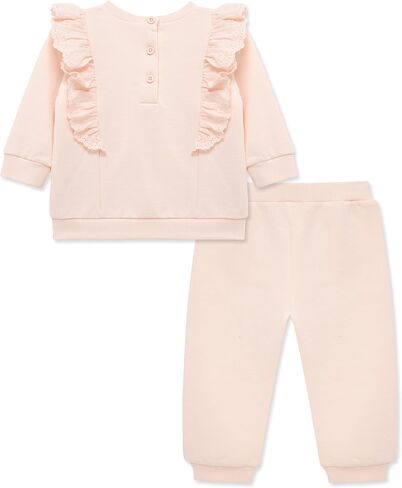 Little Me Simply Essential Solids Organic Cotton Blend Baby Girls' Fleece Sweatshirt and Pant Set, 12 Months - 4 Toddler in Kuwait