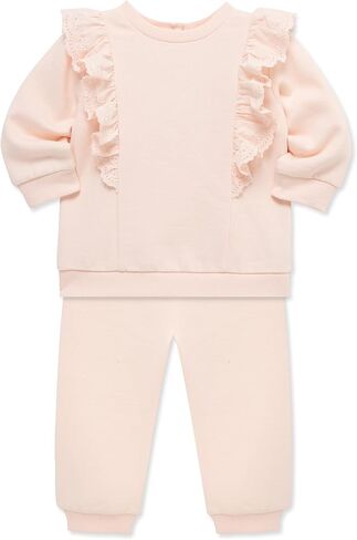 Little Me Simply Essential Solids Organic Cotton Blend Baby Girls' Fleece Sweatshirt and Pant Set, 12 Months - 4 Toddler in Kuwait