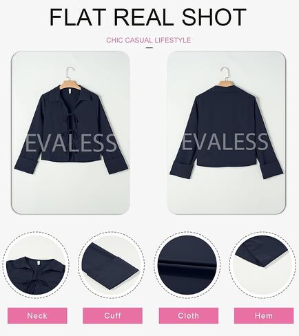 EVALESS Womens Blouses Cute Long Sleeve Bow Tie Front Shirts Going Out Tops Spring Summer Outfits Trendy 2025 in Saudi Arabia