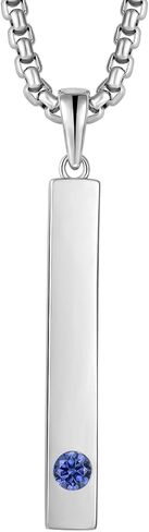 925 Sterling Silver Birthstone Bar Necklace for Womens Mens, 24" Rolo Chain Created Birthstone Jewelry in Saudi Arabia