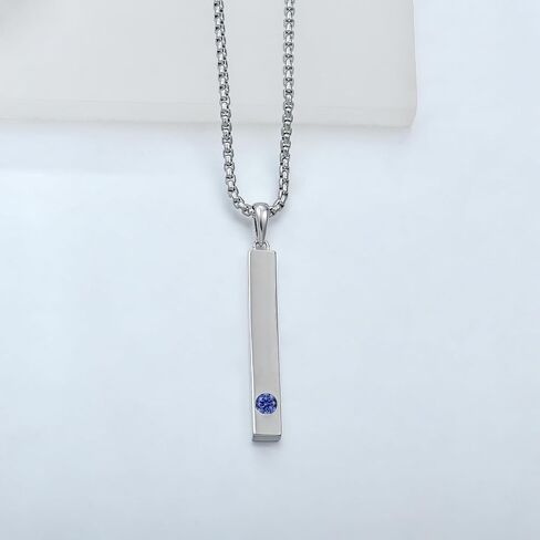 925 Sterling Silver Birthstone Bar Necklace for Womens Mens, 24" Rolo Chain Created Birthstone Jewelry in Saudi Arabia