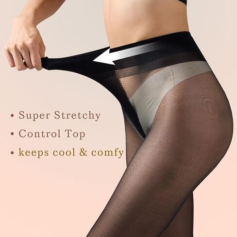 2 Pairs Women's 20D Ultra Sheer Tights with Bikini Gusset, Everyday Comfort for Dresses & Pants in Saudi Arabia