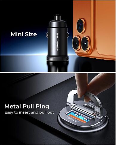 MRGLAS [PD65W & QC60W] USB C Car Charger Fast Charging,[Pull Ring Design][All Metal] Cigarette Lighter Car Charger,Dual Port for 15 14 Pro Max Plus iPad Samsung MacBook in Saudi Arabia