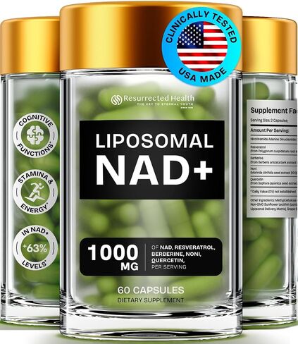Liposomal NAD Supplements for Women Resveratrol NAD + Supplement w/Berberine, Quercetin, Noni | Boosts NAD Anti-Aging, Bravfin Support, Gut Heath - 60 Capsules in Kuwait