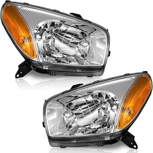 WEELMOTO لـ 2006-2008 Toyota RAV4 استبدال المصابيح الأمامية لـ 06 07 08 RAV4 مجموعة مصابيح أمامية زوج كشافات هالوجين أسود الإسكان عاكس كهرماني in Saudi Arabia