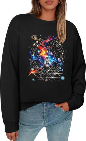 Ezcosplay Women Space Astronaut Sweatshirt Universe Planet Galaxy Graphic Pullover Tees Funny Sci-Fi Shirt Outfit in Saudi Arabia