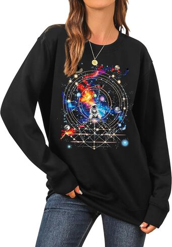 Ezcosplay Women Space Astronaut Sweatshirt Universe Planet Galaxy Graphic Pullover Tees Funny Sci-Fi Shirt Outfit in Saudi Arabia