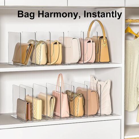 Bag & Purse Organizer for Closet: Adjustable Clear Handbag Storage Shelf - Plastic Clutch Dividers for Closet Organizers and Storage - Keep Carteras & Pocketbook Upright in Saudi Arabia