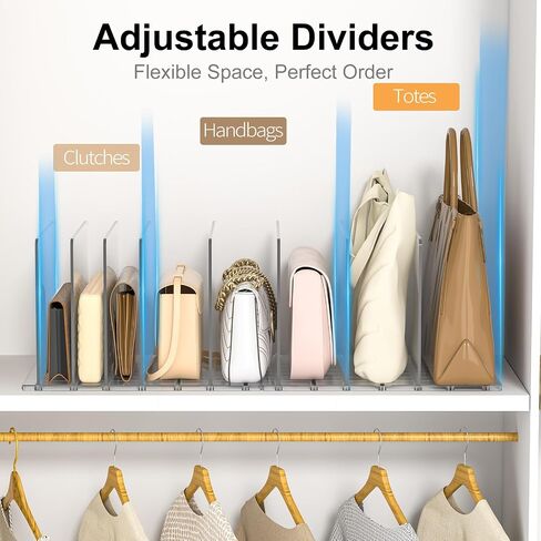 Bag & Purse Organizer for Closet: Adjustable Clear Handbag Storage Shelf - Plastic Clutch Dividers for Closet Organizers and Storage - Keep Carteras & Pocketbook Upright in Saudi Arabia