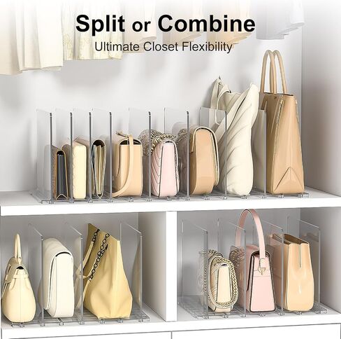 Bag & Purse Organizer for Closet: Adjustable Clear Handbag Storage Shelf - Plastic Clutch Dividers for Closet Organizers and Storage - Keep Carteras & Pocketbook Upright in Saudi Arabia