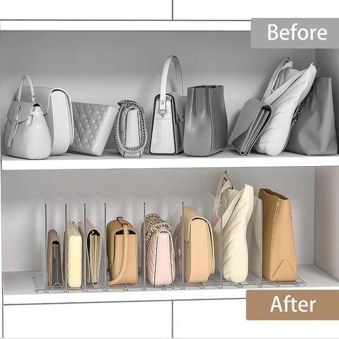 Bag & Purse Organizer for Closet: Adjustable Clear Handbag Storage Shelf - Plastic Clutch Dividers for Closet Organizers and Storage - Keep Carteras & Pocketbook Upright in Saudi Arabia