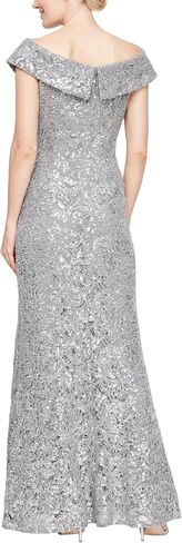 Alex Evenings Womens Off The Shoulder Fit and Flare Dress, Lace and Sequined Elegance for Mother of The Bride Or Groom in Kuwait