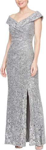 Alex Evenings Womens Off The Shoulder Fit and Flare Dress, Lace and Sequined Elegance for Mother of The Bride Or Groom in Kuwait