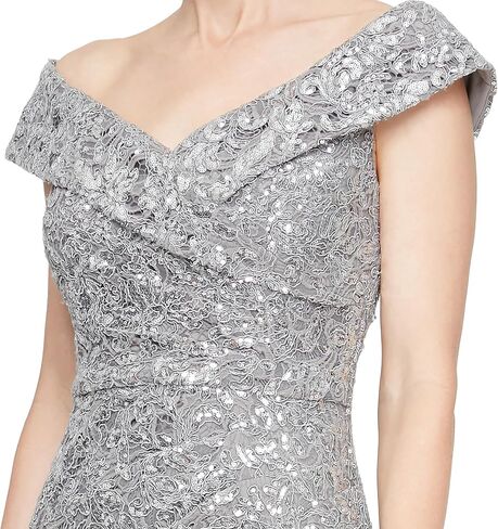 Alex Evenings Womens Off The Shoulder Fit and Flare Dress, Lace and Sequined Elegance for Mother of The Bride Or Groom in Kuwait