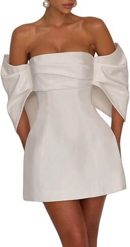 فساتين زفاف قصيرة للعروس بدون حمالات من الساتان فستان زفاف صغير لحفلات الكوكتيل in Kuwait